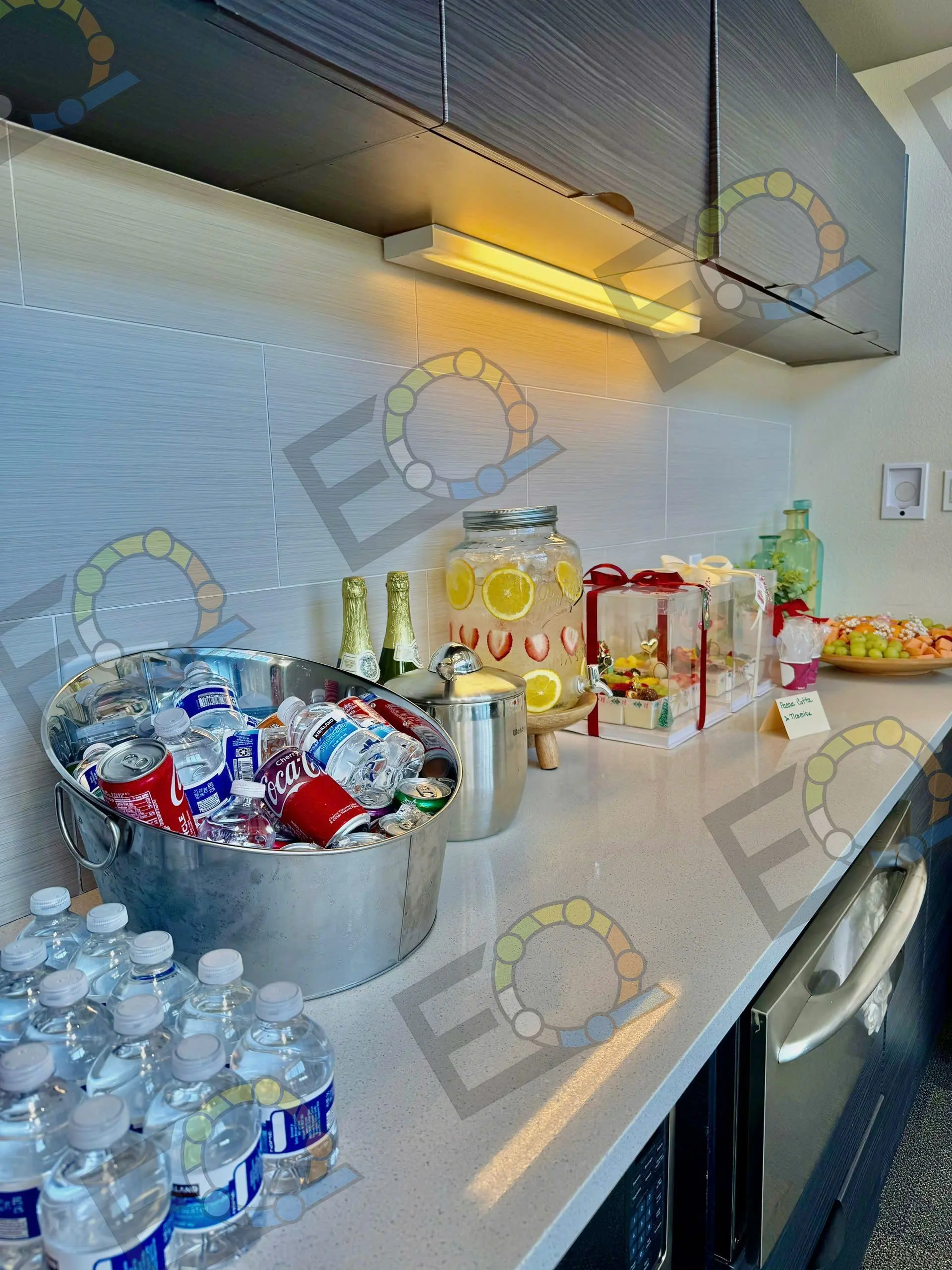 A tub of iced drinks set out for guests